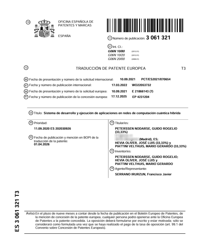 Patente OEPM ES 3061321 DD